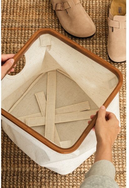 Кремава текстилна кутия за съхранение 30x30x30 cm Bamboo/Linen Cube – Bigso