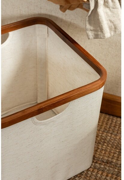 Кремава текстилна кутия за съхранение 30x30x30 cm Bamboo/Linen Cube – Bigso