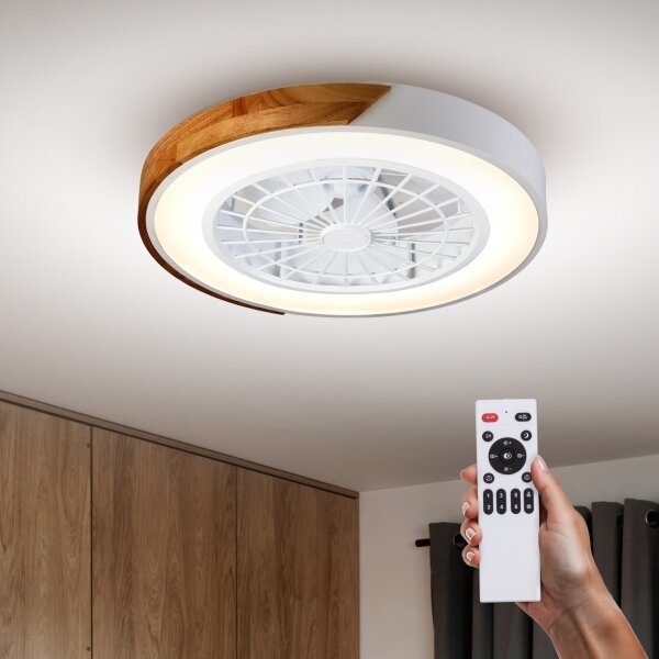 Brilagi-LED димируемо осветително тяло с вентилатор LED/30W/230V 3000-6500K бяло/дъб + дистанционно управление
