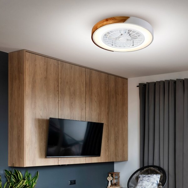 Brilagi-LED димируемо осветително тяло с вентилатор LED/30W/230V 3000-6500K бяло/дъб + дистанционно управление