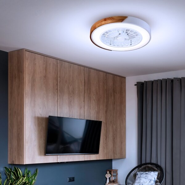 Brilagi-LED димируемо осветително тяло с вентилатор LED/30W/230V 3000-6500K бяло/дъб + дистанционно управление
