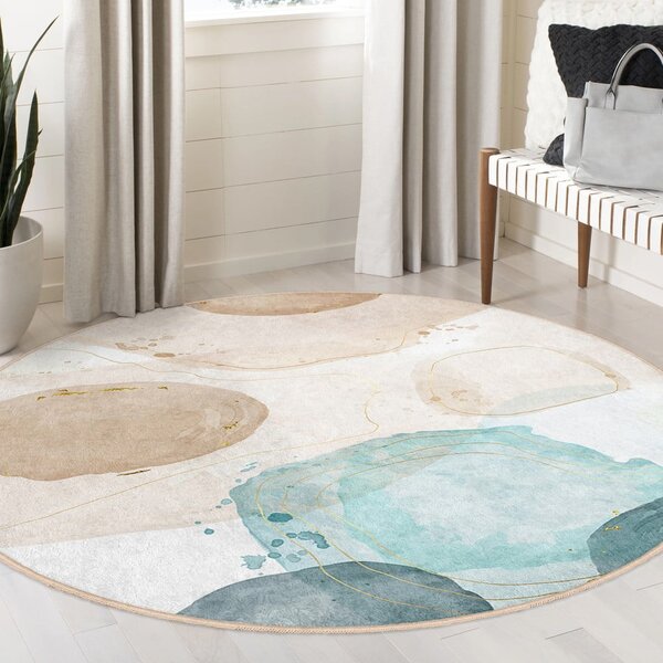 Синьо-бежов кръгъл килим подходящ за пране ø 100 cm Puddle – Mila Home