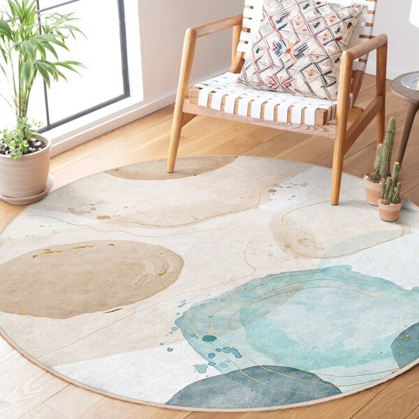 Синьо-бежов кръгъл килим подходящ за пране ø 100 cm Puddle – Mila Home