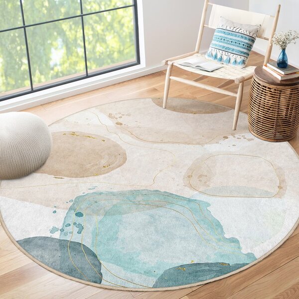Синьо-бежов кръгъл килим подходящ за пране ø 100 cm Puddle – Mila Home
