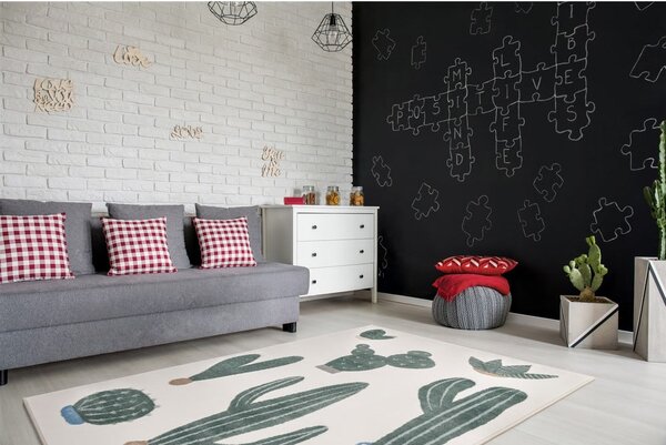 Детски килим в цвят слонова кост и зелено 80x150 cm Cacto Malachite – FD
