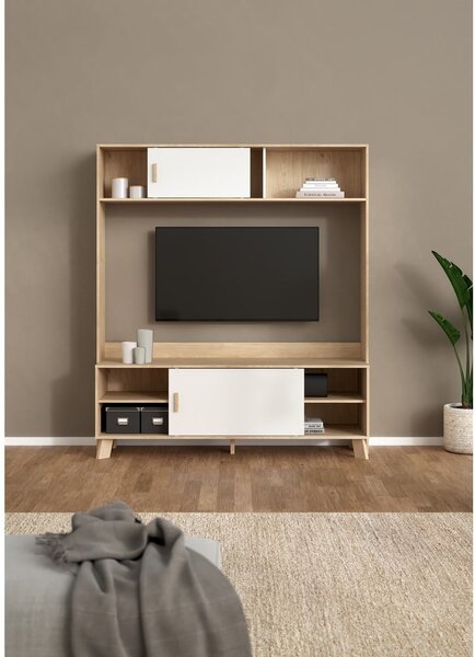 TV комплект от дъбов декор в бял и естествен цвят 159x181x48 cm Ikast – Tvilum