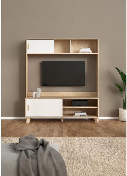 TV комплект от дъбов декор в бял и естествен цвят 159x181x48 cm Ikast – Tvilum