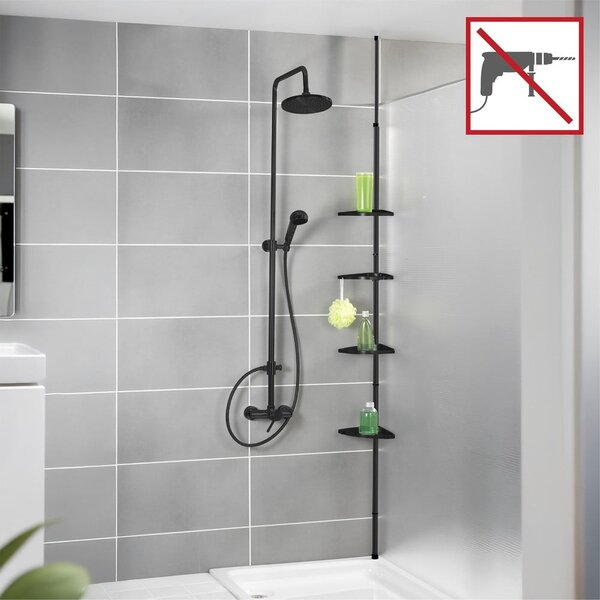Черен телескопичен ъглов пластмасов рафт за баня Compact – Wenko
