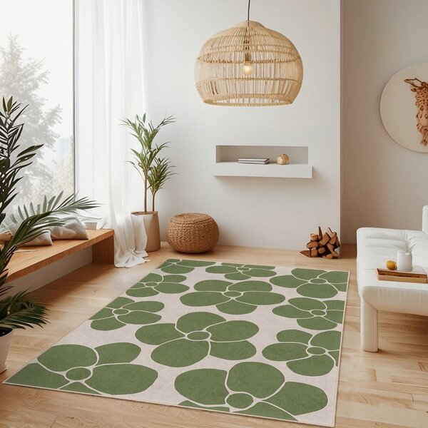 Зелен килим подходящ за пране 60x100 cm Green Meadow – Mila Home