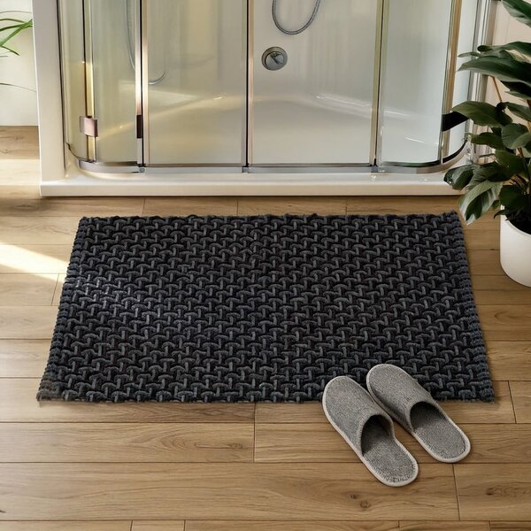 Антрацитен текстилен килим за баня 50x80 cm Ecoli – Wenko