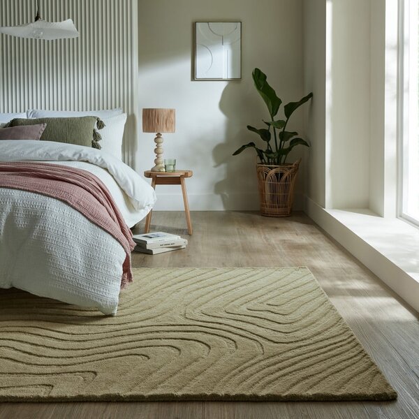 Ръчно изработен вълнен килим в цвят каки 120x170 cm Mesmerise Sage – Flair Rugs