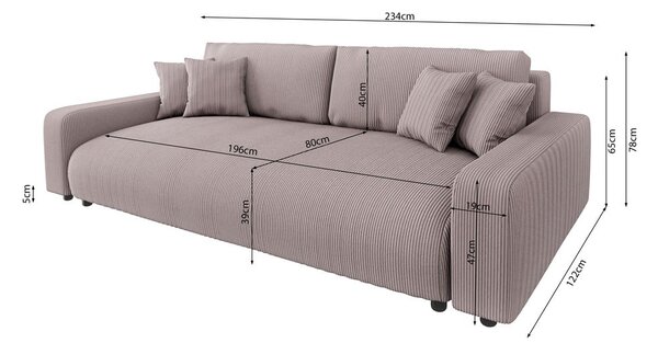 Светлорозов разтегателен диван с място за съхранение от рипсено кадифе 234 cm Sara – Ropez