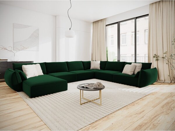 Тъмнозелен кадифен ъглов диван (десен ъгъл/U форма) Vanda – Mazzini Sofas