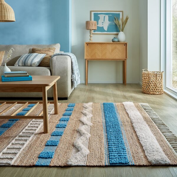 Синьо-естествен ръчно изработен килим със смес от юта 120x170 cm Medina Jute – Flair Rugs