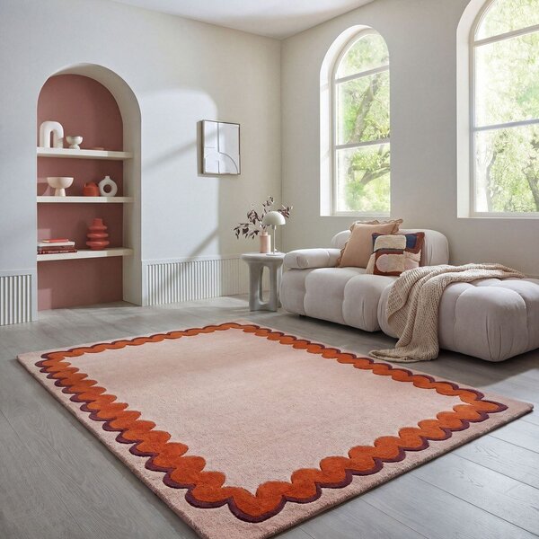 Оранжев/в естествен цвят ръчно изработен вълнен килим 140x200 cm Wiggle Wool – Flair Rugs