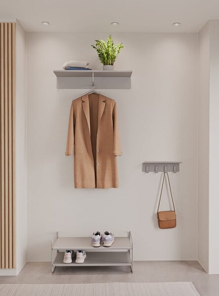 Светлосива стоманена стенна закачалка с рафт 21,5 cm A-Coat – Zone