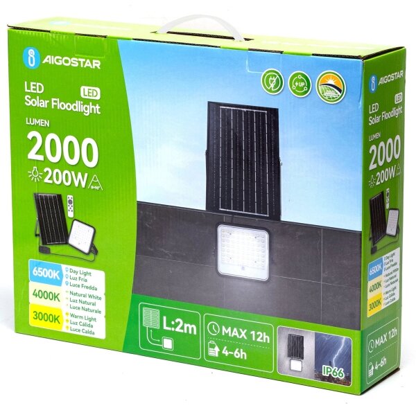 Aigostar - LED димируем соларен прожектор LED/200W/3,4V IP66 + дистанционно управление