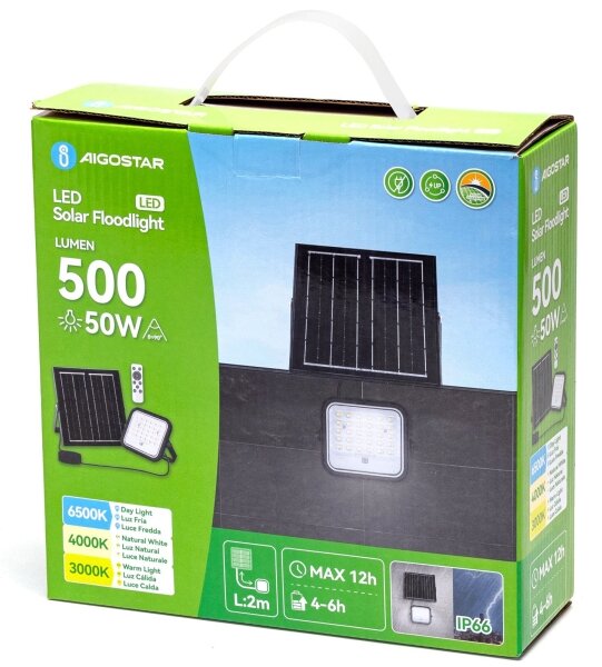 Aigostar - Димируем соларен LED прожектор LED/50W/3,4V IP66 + дистанционно управление