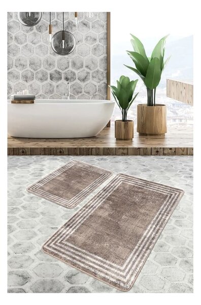 Кафяви кадифени килими за баня в комплект от 2 бр. 60x100 cm – Mila Home