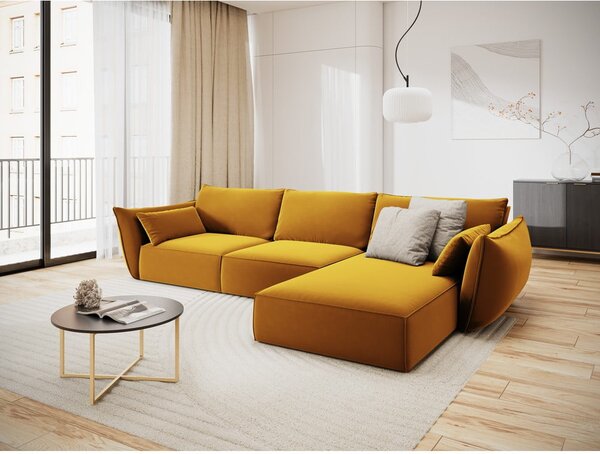 Кадифен ъглов диван в цвят горчица (десен ъгъл) Vanda – Mazzini Sofas