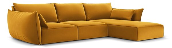 Кадифен ъглов диван в цвят горчица (десен ъгъл) Vanda – Mazzini Sofas