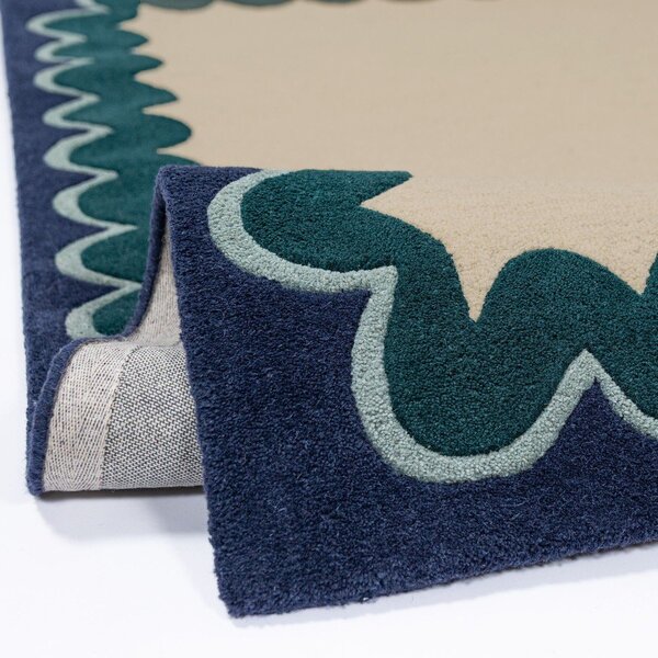 Ръчно изработена вълнена пътека в естествен цвят/тюркоазена 80x230 cm Wiggle Wool – Flair Rugs