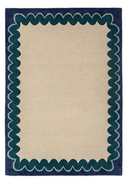 Ръчно изработен вълнен килим в естествен цвят/тюркоазен 140x200 cm Wiggle Wool – Flair Rugs