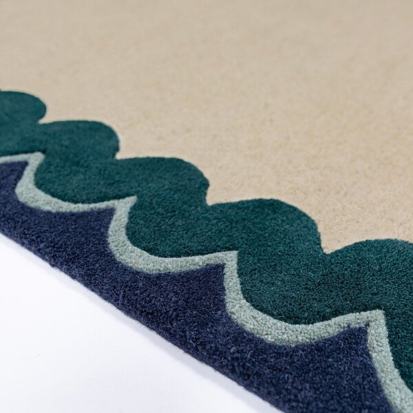 Ръчно изработена вълнена пътека в естествен цвят/тюркоазена 80x230 cm Wiggle Wool – Flair Rugs