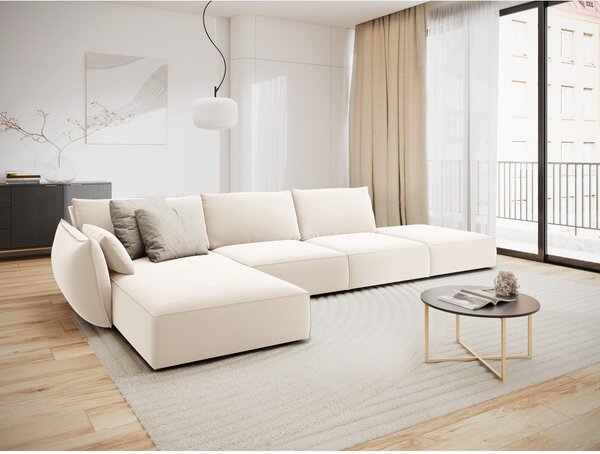 Бежов кадифен ъглов диван (ляв ъгъл) Vanda – Mazzini Sofas