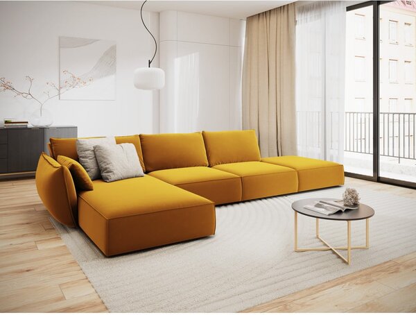 Кадифен ъглов диван в цвят горчица (ляв ъгъл) Vanda – Mazzini Sofas