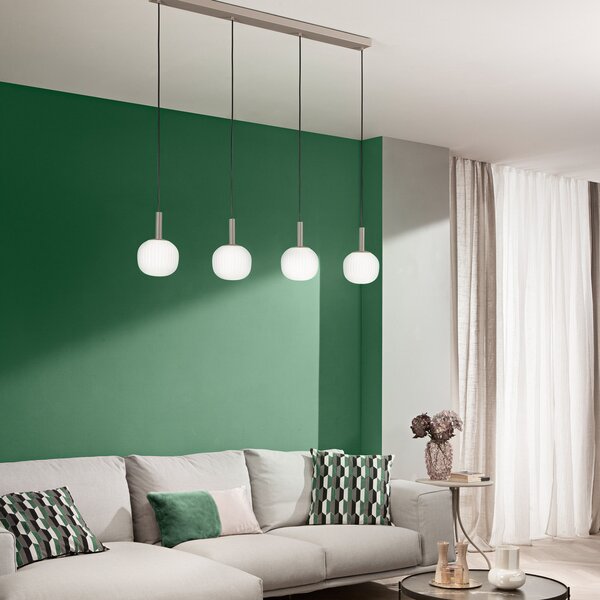 Luce Ambiente Design Висяща лампа „Ерис“, дължина 114 см, кафяво-бяла, метал/стъкло, 4-лампова, Затъмняване, Кафяв / ръждив, Дневна/трапезария, Алуминий, Модерен