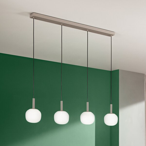 Luce Ambiente Design Висяща лампа „Ерис“, дължина 114 см, кафяво-бяла, метал/стъкло, 4-лампова, Затъмняване, Кафяв / ръждив, Дневна/трапезария, Алуминий, Модерен