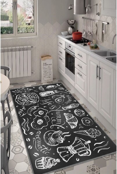 Черен килим подходящ за пране 50x80 cm Life Is Yummy – Vitaus