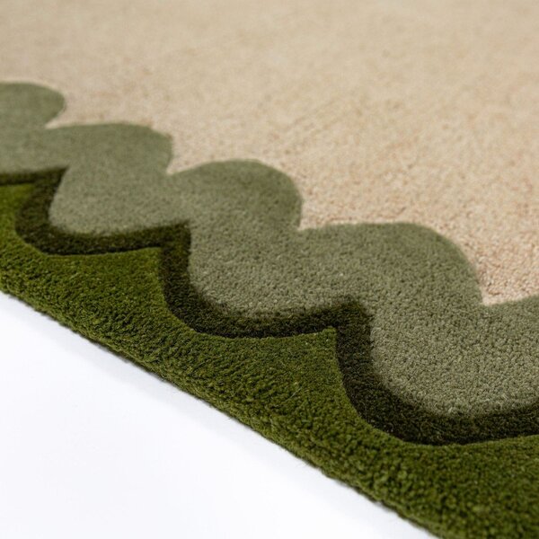 Зелена/в естествен цвят ръчно изработена вълнена пътека 80x230 cm Wiggle Wool – Flair Rugs