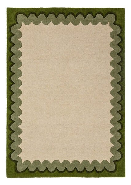 Зелен/в естествен цвят ръчно изработен вълнен килим 140x200 cm Wiggle Wool – Flair Rugs