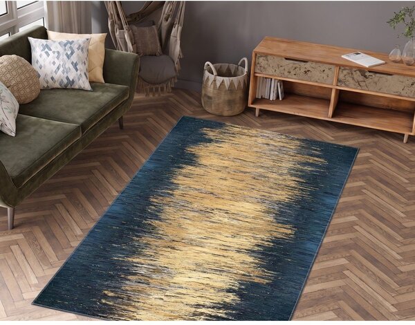 Жълт/тъмносин килим подходящ за пране 50x80 cm Goldie – Vitaus