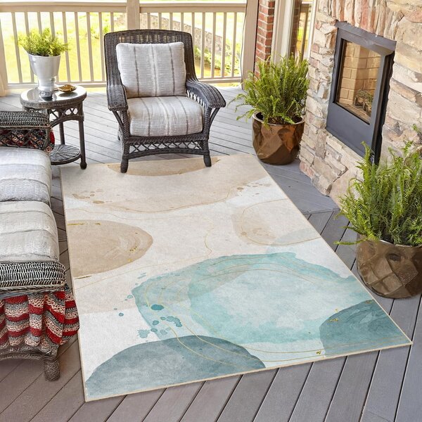 Кремаво-тюркоазен килим подходящ за пране 80x150 cm Puddle – Mila Home