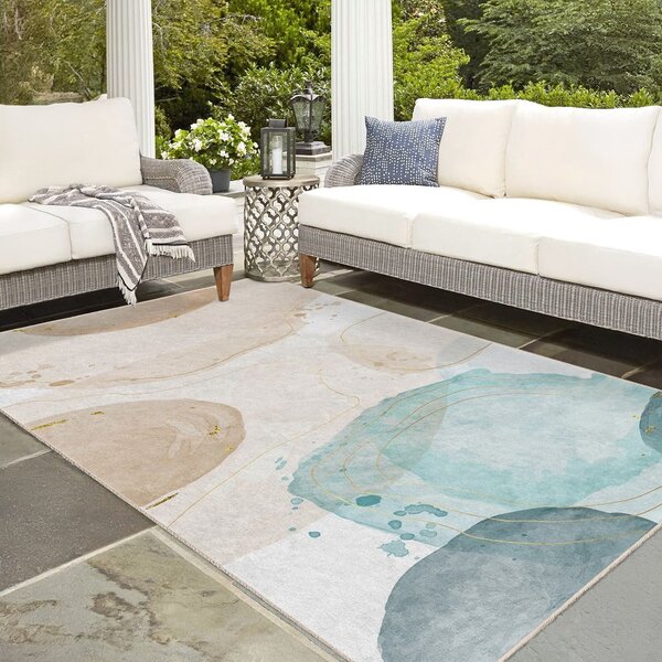 Кремаво-тюркоазен килим подходящ за пране 80x150 cm Puddle – Mila Home