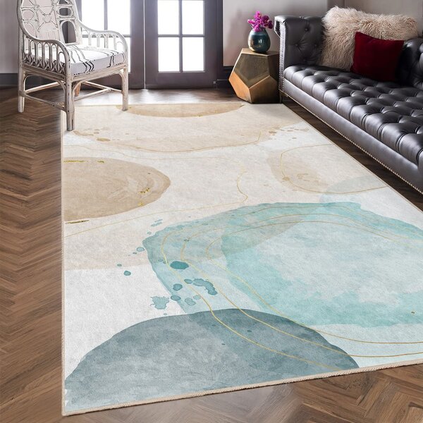 Кремаво-тюркоазен килим подходящ за пране 80x150 cm Puddle – Mila Home