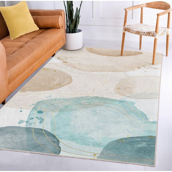 Кремаво-тюркоазен килим подходящ за пране 80x150 cm Puddle – Mila Home
