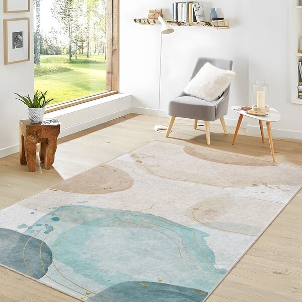 Кремаво-тюркоазен килим подходящ за пране 80x150 cm Puddle – Mila Home