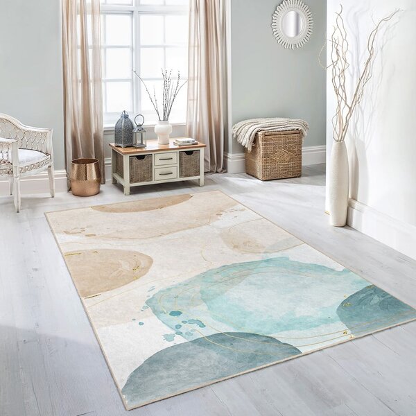 Кремаво-тюркоазен килим подходящ за пране 80x150 cm Puddle – Mila Home