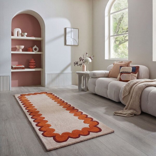 Оранжева/в естествен цвят ръчно изработена вълнена пътека 80x230 cm Wiggle Wool – Flair Rugs