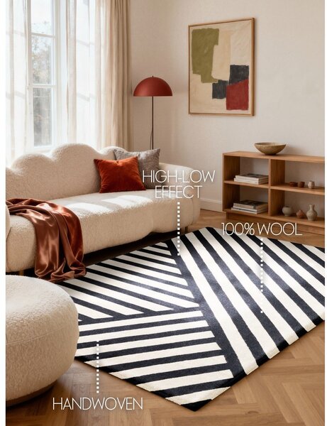 Черно-бял ръчно изработен вълнен килим 120x180 cm Stryve Noir – Elle Decoration