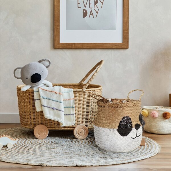 Бяла/естествена детска кошница за играчки от морска трева ø 25x24 cm Panda – Compactor