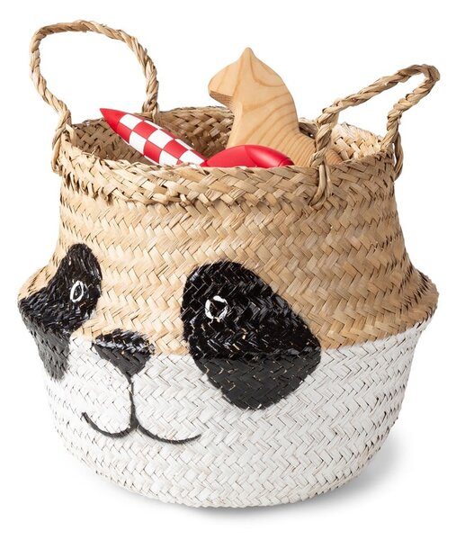 Бяла/естествена детска кошница за играчки от морска трева ø 25x24 cm Panda – Compactor