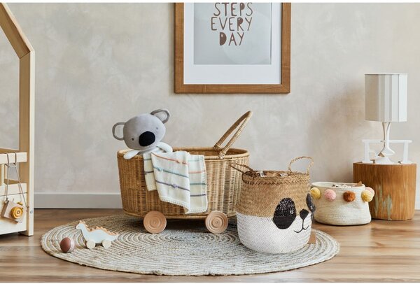 Бяла/естествена детска кошница за играчки от морска трева ø 25x24 cm Panda – Compactor