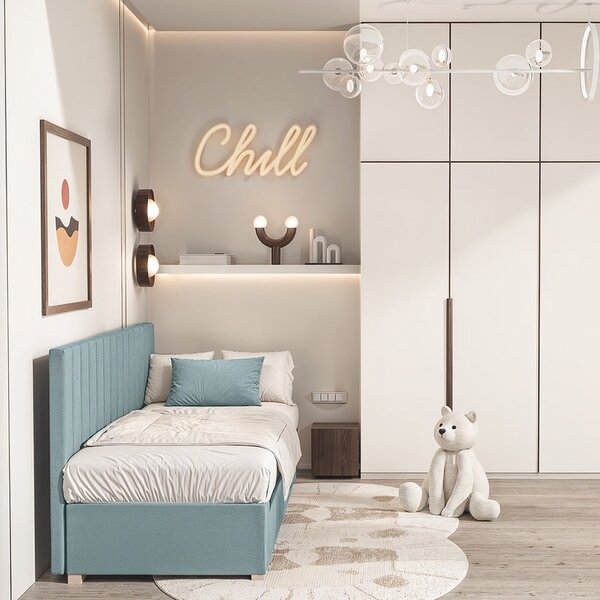 Синьо детско легло 90x200 cm с място за съхранение с включен матрак Chill – Ghado