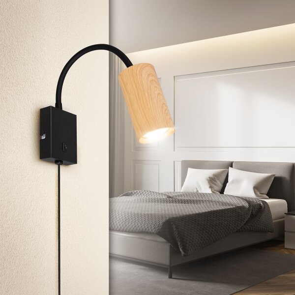 Brilagi - Гъвкав аплик SELE 1xGU10/30W/230V черен/дъбов декор