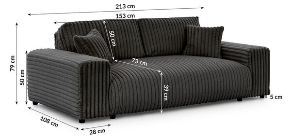 Тъмносив диван от рипсено кадифе 213 cm Justin – Ropez